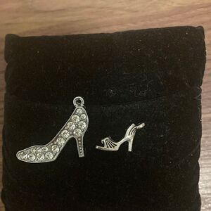 Pair of Stiletto Shoe Charms. Larger shoe has pave crystals.